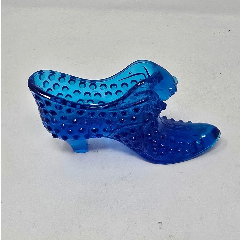 Vtg Fenton hobnail cobalt art glass shoe slipper Victorian boot whimsical